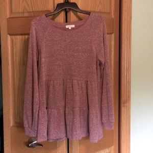 Women’s cute longer top, Heather mauve color, large